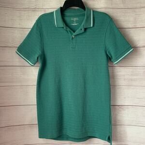Goodfellow & Co Green and White Polo Ribbed Stripe Short Sleeves Size S